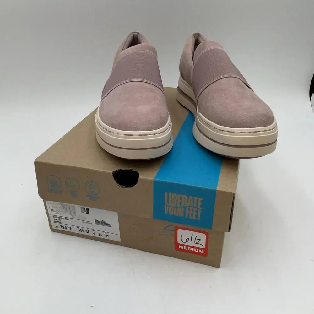 Clarks Audreigh Eve Slip On Shoes Womens Mauve Pink Suede Casual Comfort Sz 6.5